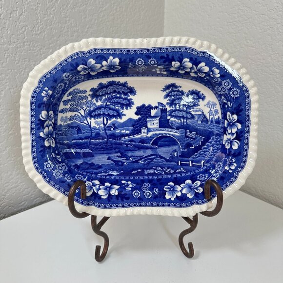 Antique English Copeland Spode's Tower Blue/White Serving Platter 9.5" x 7" EUC - Picture 1 of 10